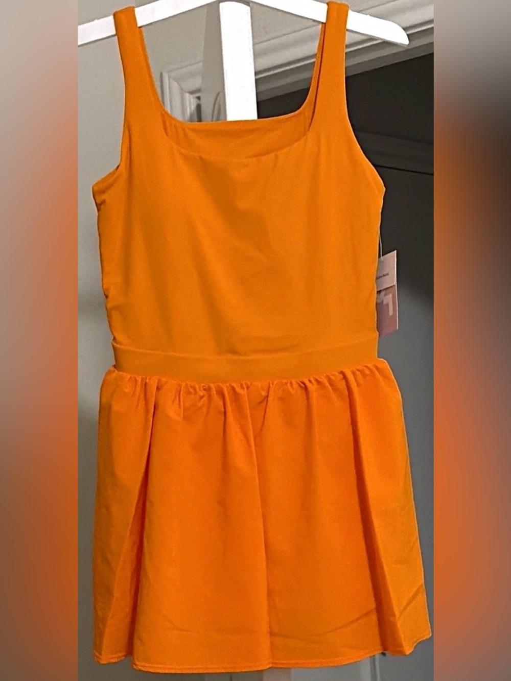 JoyLab Orange Solid Romper Square Neck Sleeveless Built-In Shorts XS
